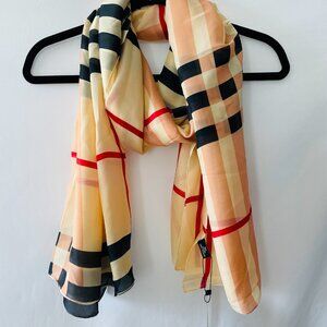NWT Beauty Womens Cream Lightweight Plaid Print Rectangular Scarf One Size